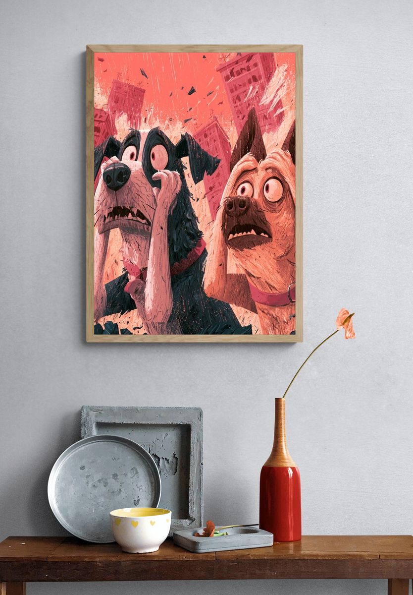 Surprised Dogs Digital Art Poster. — room view 3