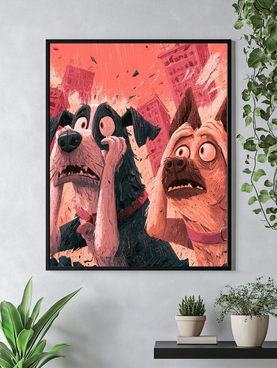 Surprised Dogs Digital Art Poster. — room view 4