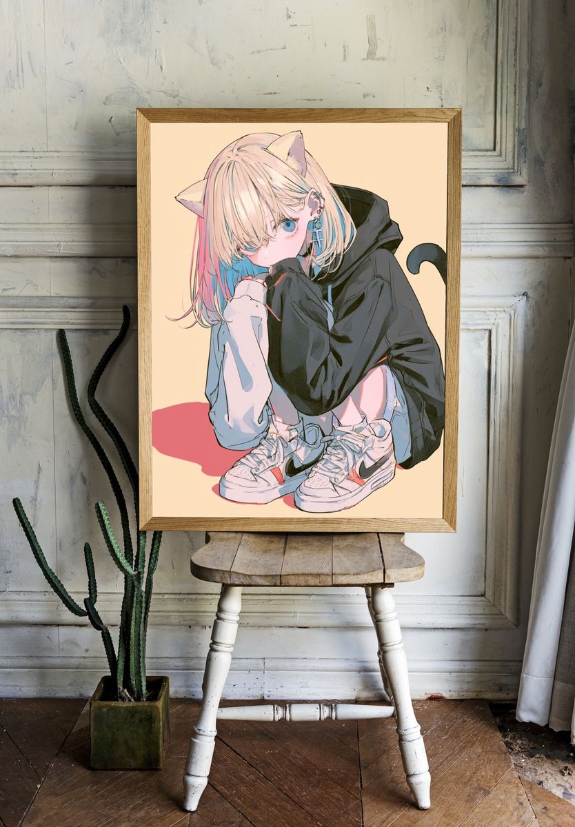 Catgirl Hoodie Illustration Poster. room preview