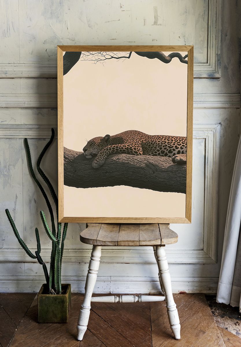 Sleeping Leopard Tree Poster. room preview