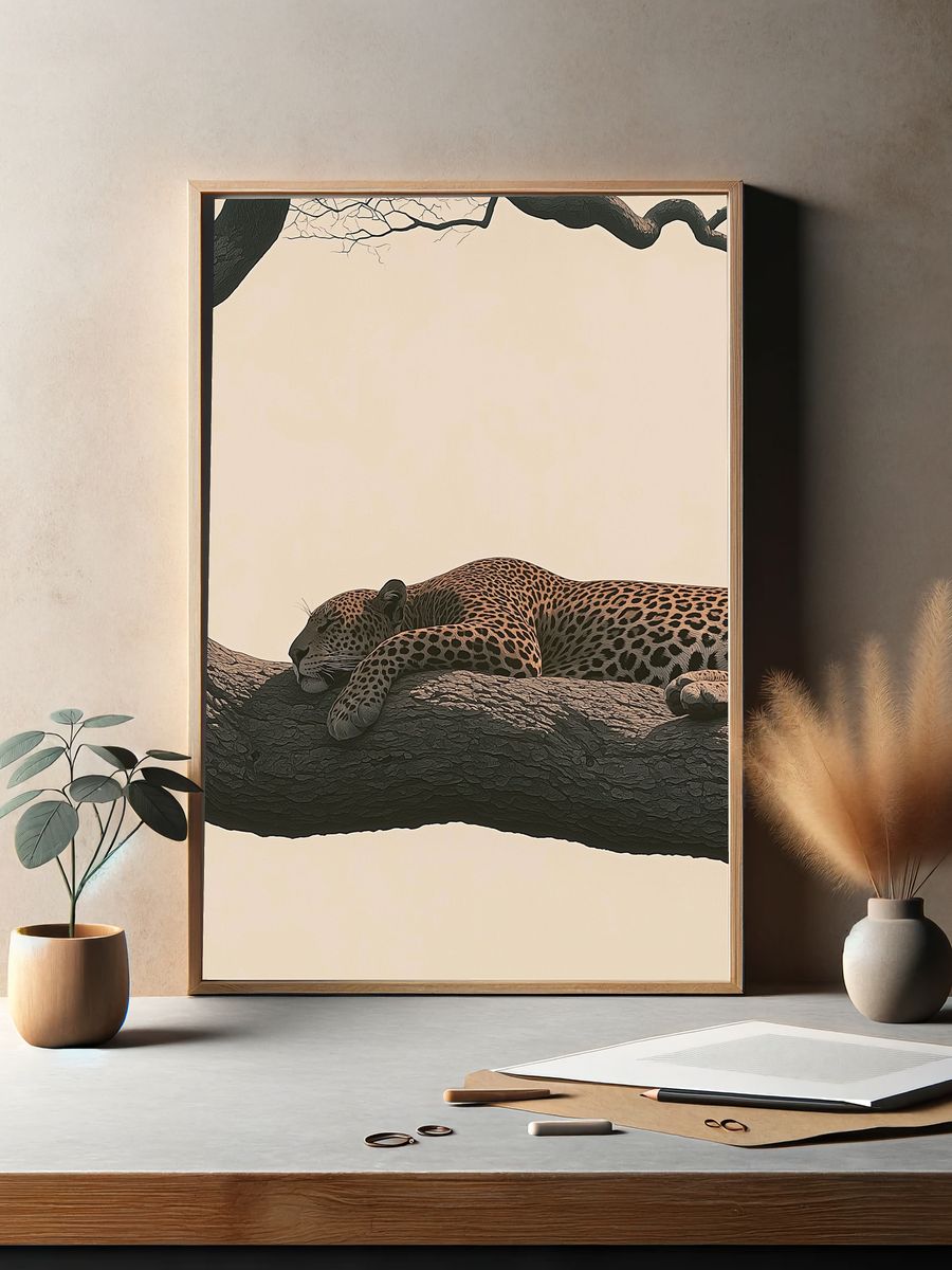 Sleeping Leopard Tree Poster. — room view 2