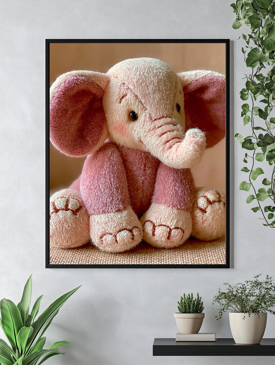 Plush Pink Elephant Portrait Poster. — room view 4