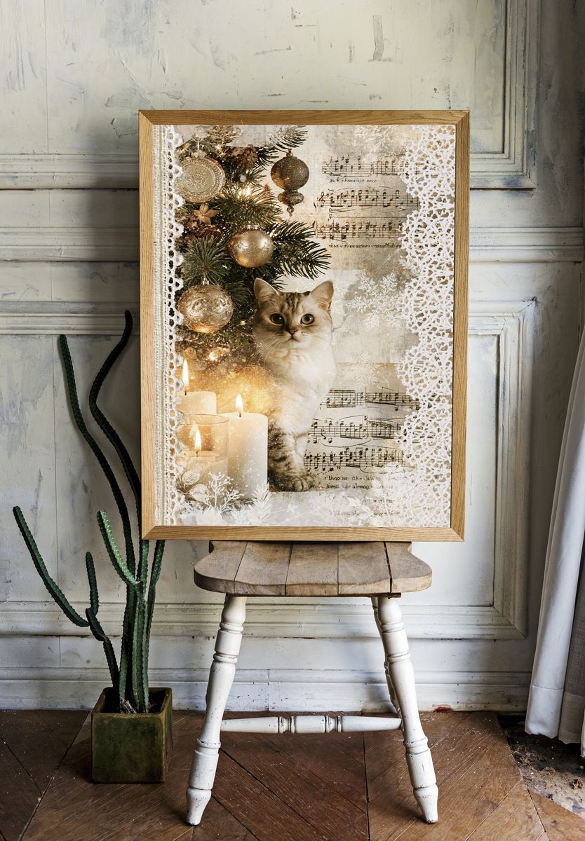 Christmas Cat Collage Poster. room preview