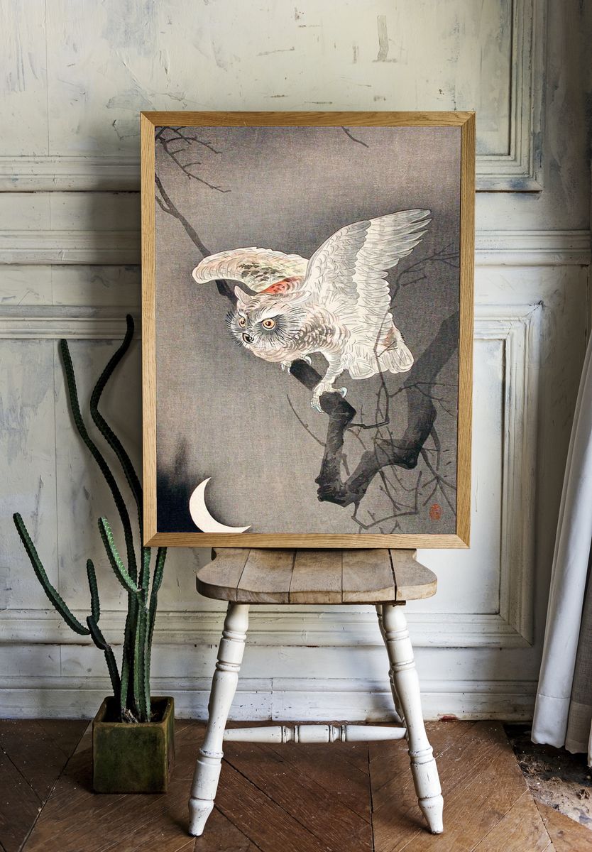 Scops Owl Moonlight Ohara Koson. room preview