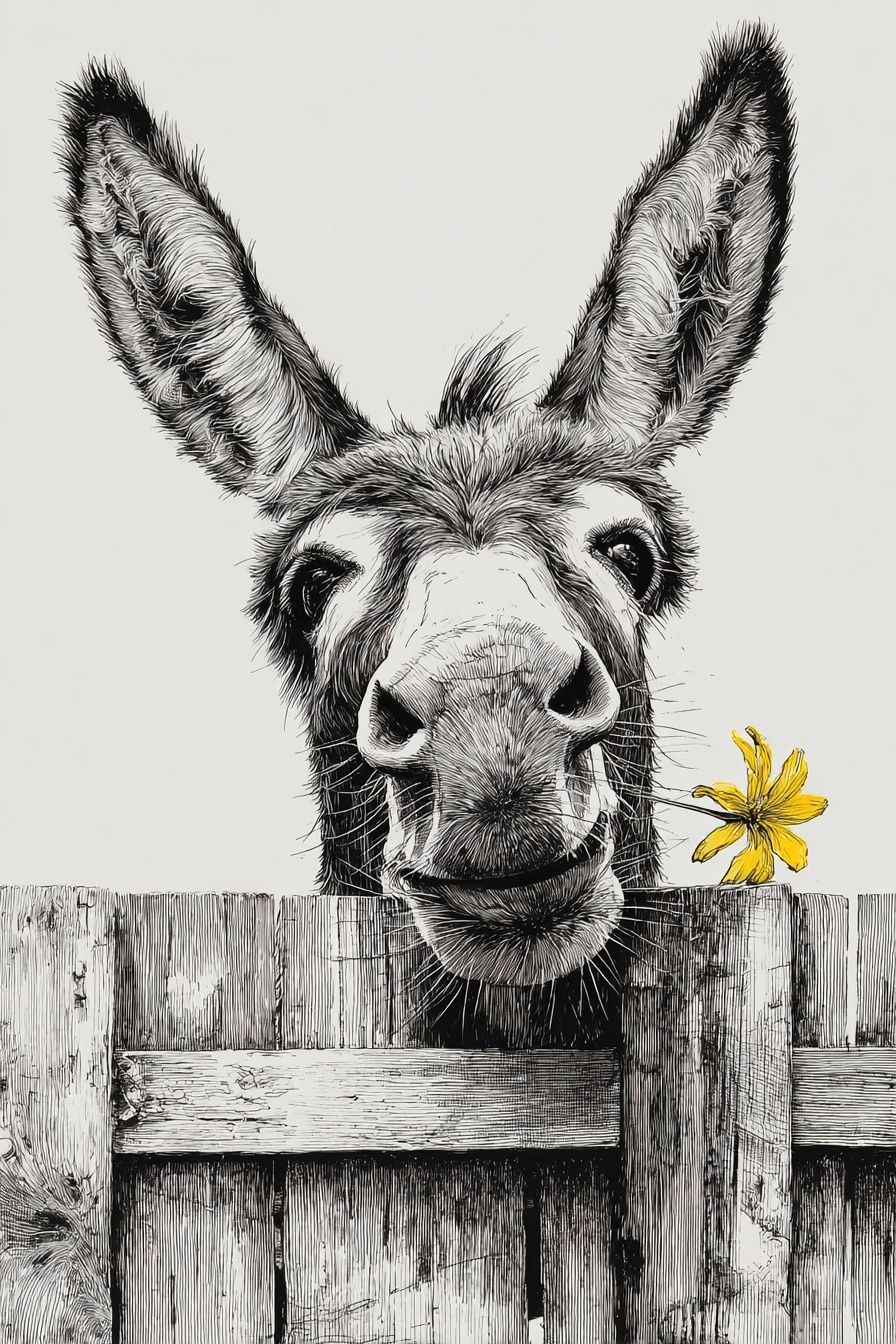 Donkey Portrait Ink Poster. poster — animals art