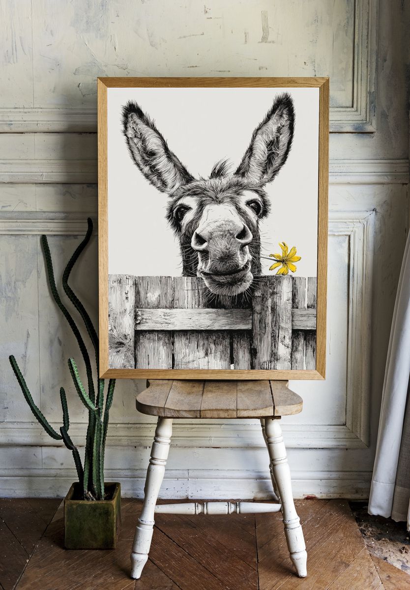 Donkey Portrait Ink Poster. room preview