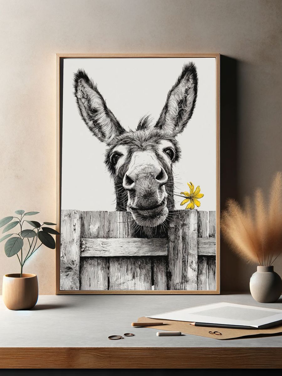 Donkey Portrait Ink Poster. — room view 2
