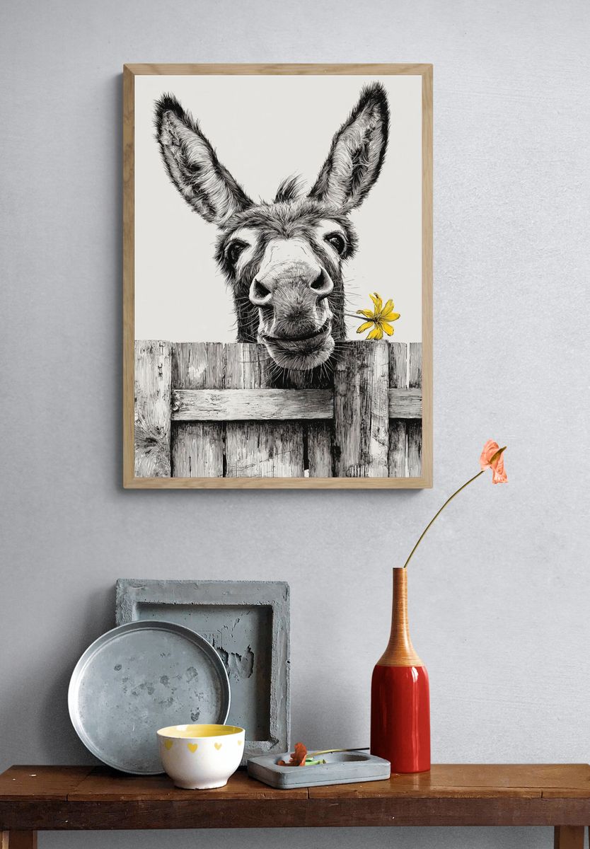 Donkey Portrait Ink Poster. — room view 3