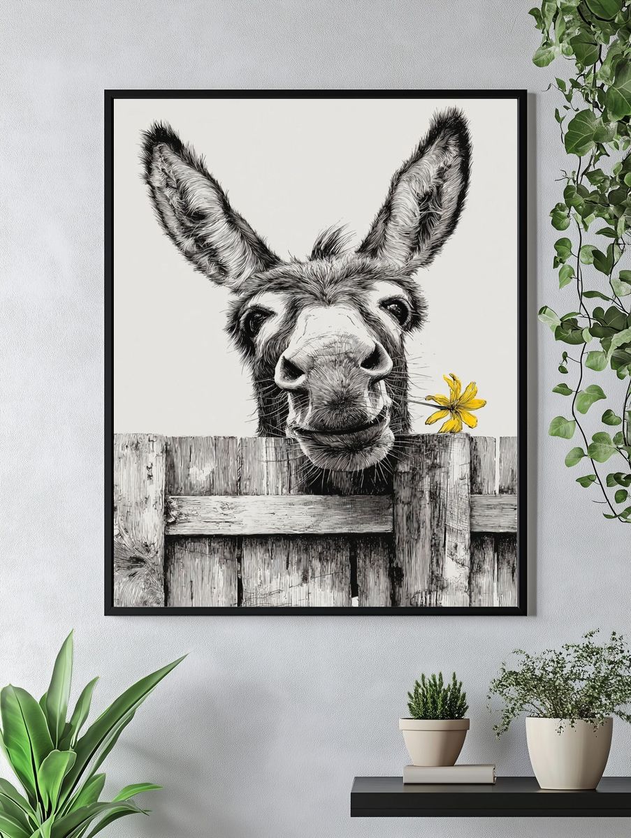 Donkey Portrait Ink Poster. — room view 4