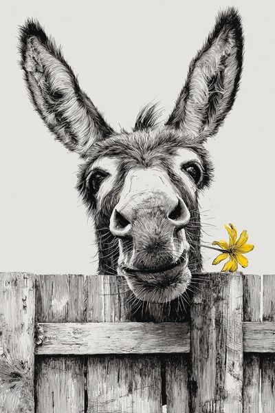 Donkey Portrait Ink Poster.