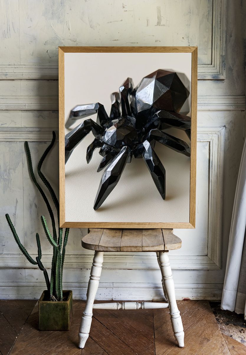 Black Geometric Spider Print. room preview
