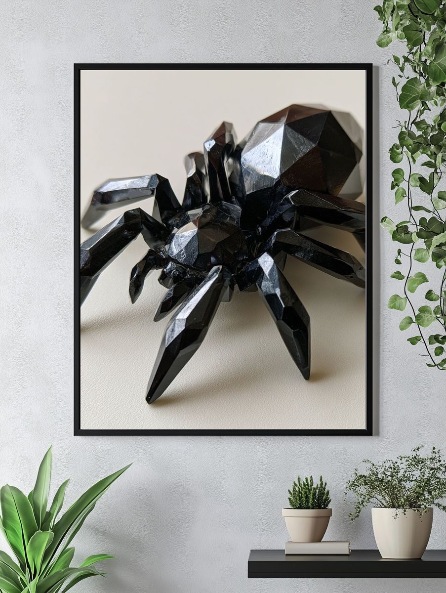Black Geometric Spider Print. — room view 4