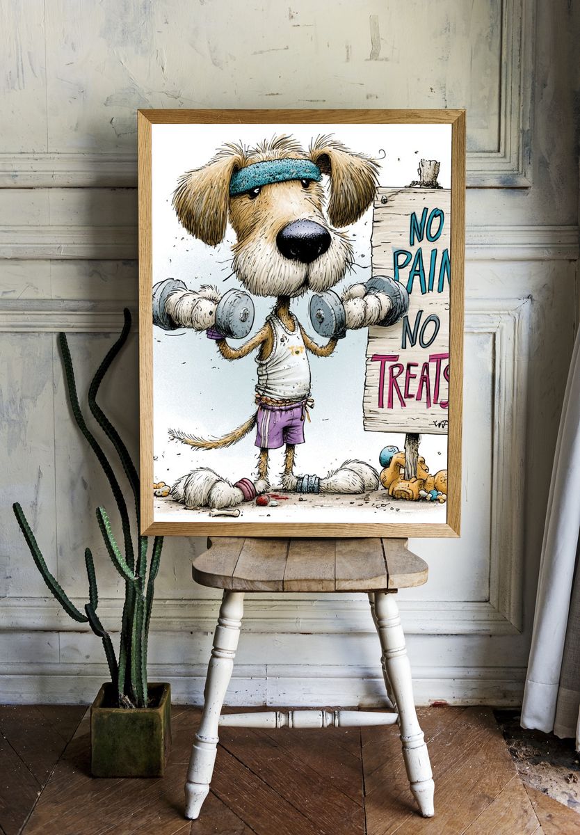 No Pain No Treats Dog Illustration Poster. room preview