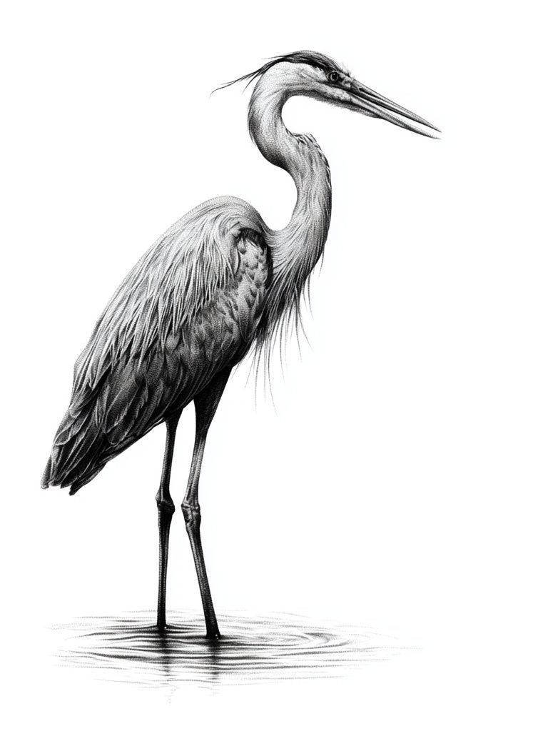 Elegant Heron Ink Poster. poster — animals art
