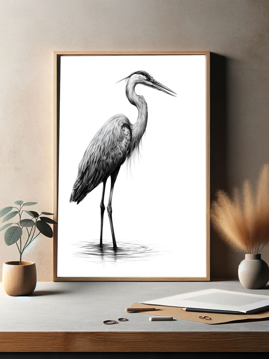 Elegant Heron Ink Poster. — room view 2