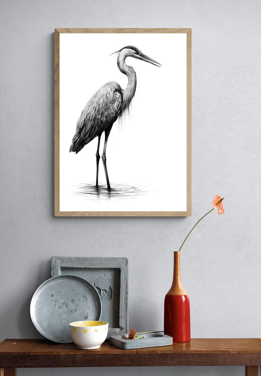 Elegant Heron Ink Poster. — room view 3