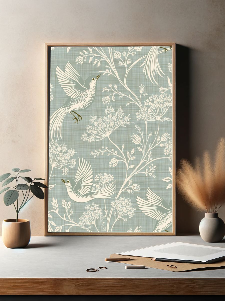 Birds and Wildflowers Botanical Print. — room view 2