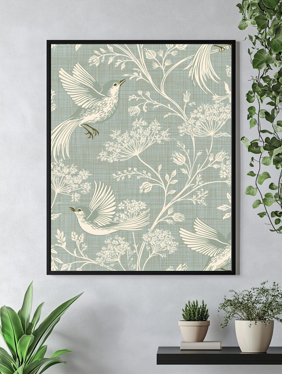 Birds and Wildflowers Botanical Print. — room view 4