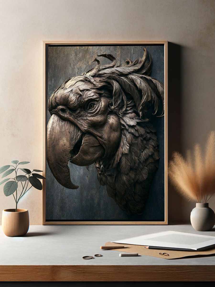 Parrot Sculpture Portrait Print. — room view 2