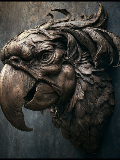 Parrot Sculpture Portrait Print. poster