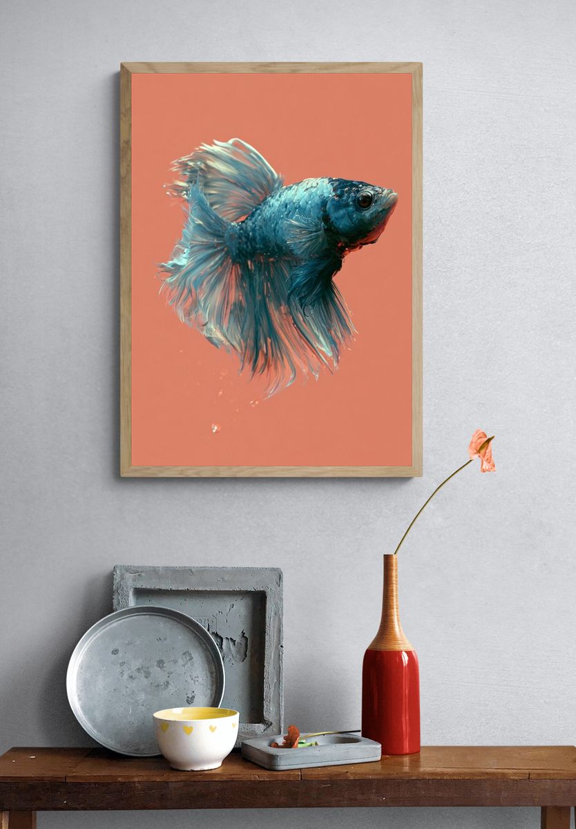 Blue Betta Fish Illustration Poster. — room view 3