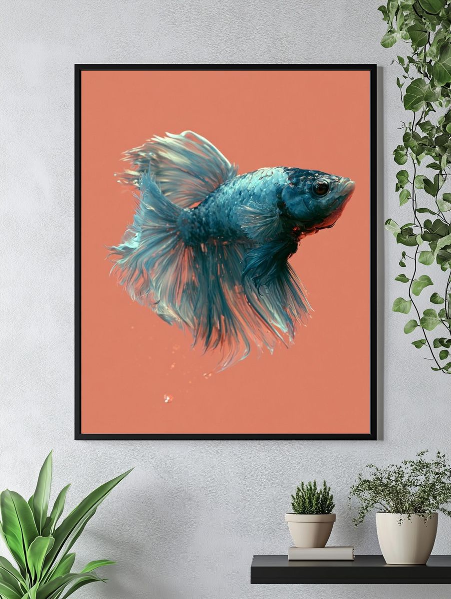 Blue Betta Fish Illustration Poster. — room view 4