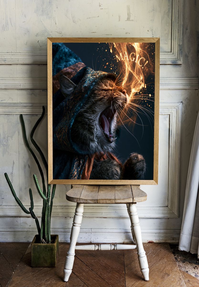 Magic Cat Fantasy Illustration Poster. — room view 1