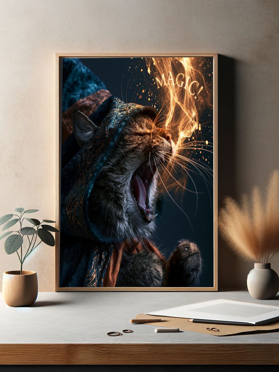Magic Cat Fantasy Illustration Poster. — room view 2