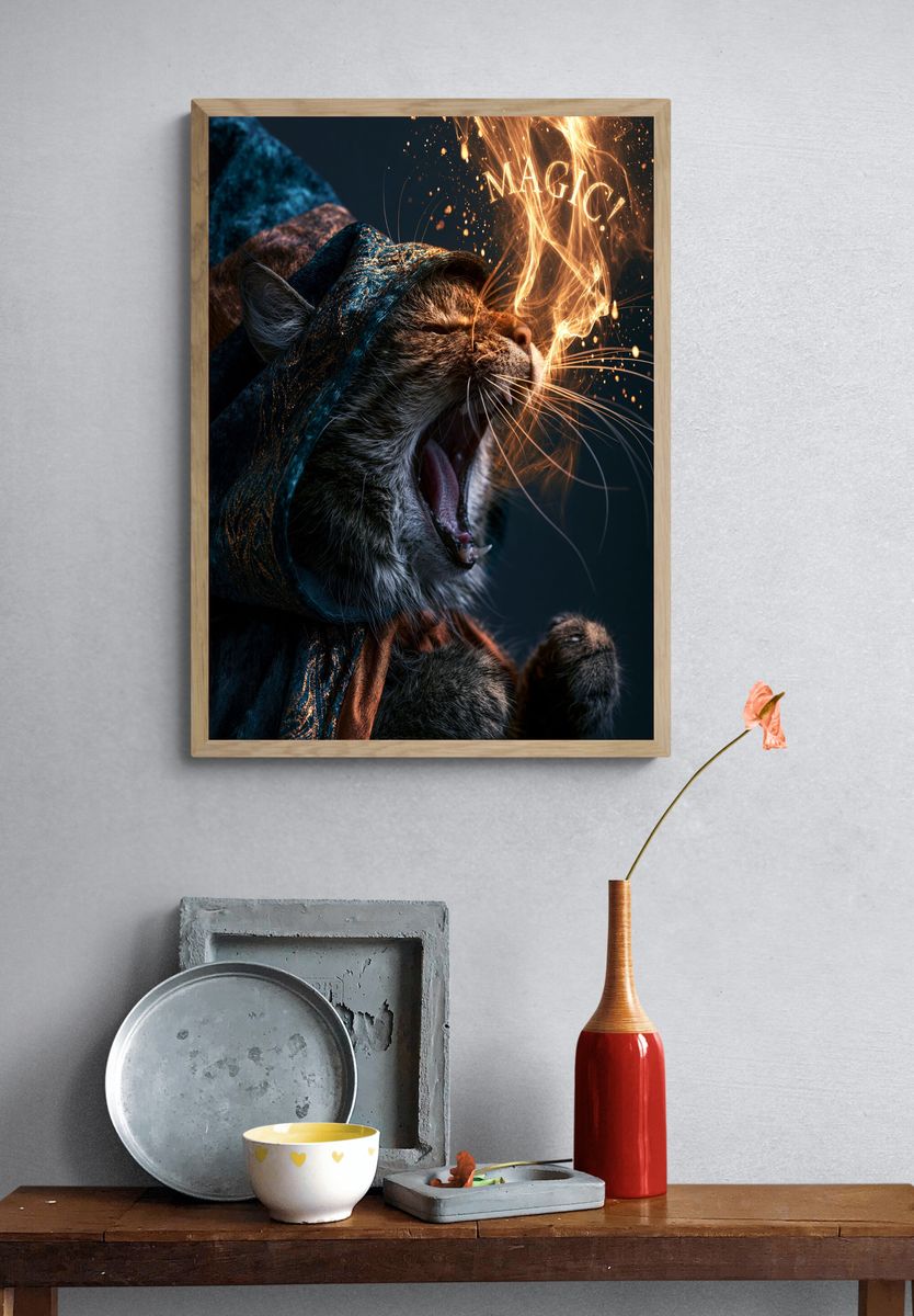 Magic Cat Fantasy Illustration Poster. — room view 3