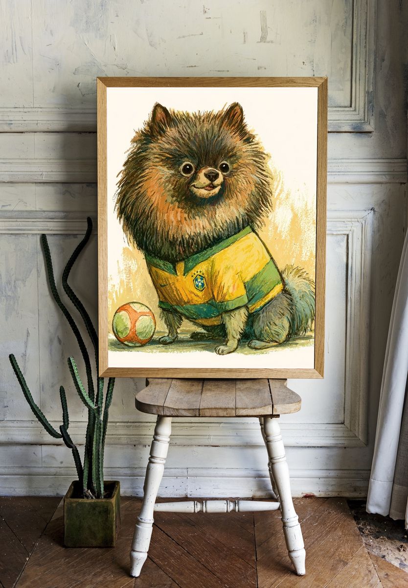 Pomeranian Soccer Illustration Poster. room preview