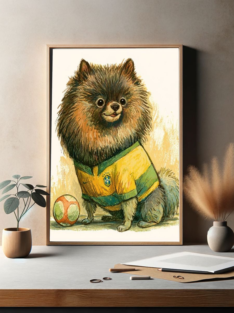 Pomeranian Soccer Illustration Poster. — room view 2