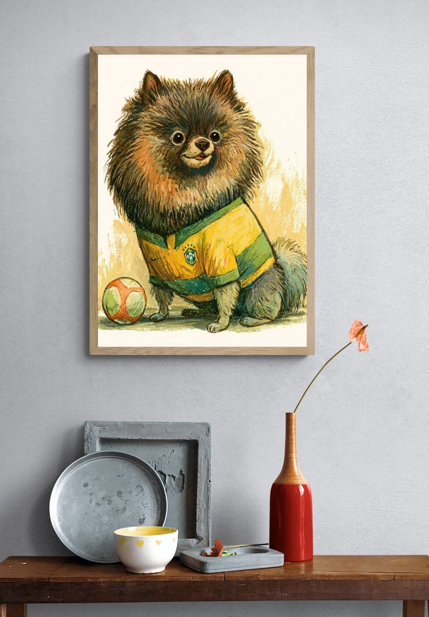 Pomeranian Soccer Illustration Poster. — room view 3