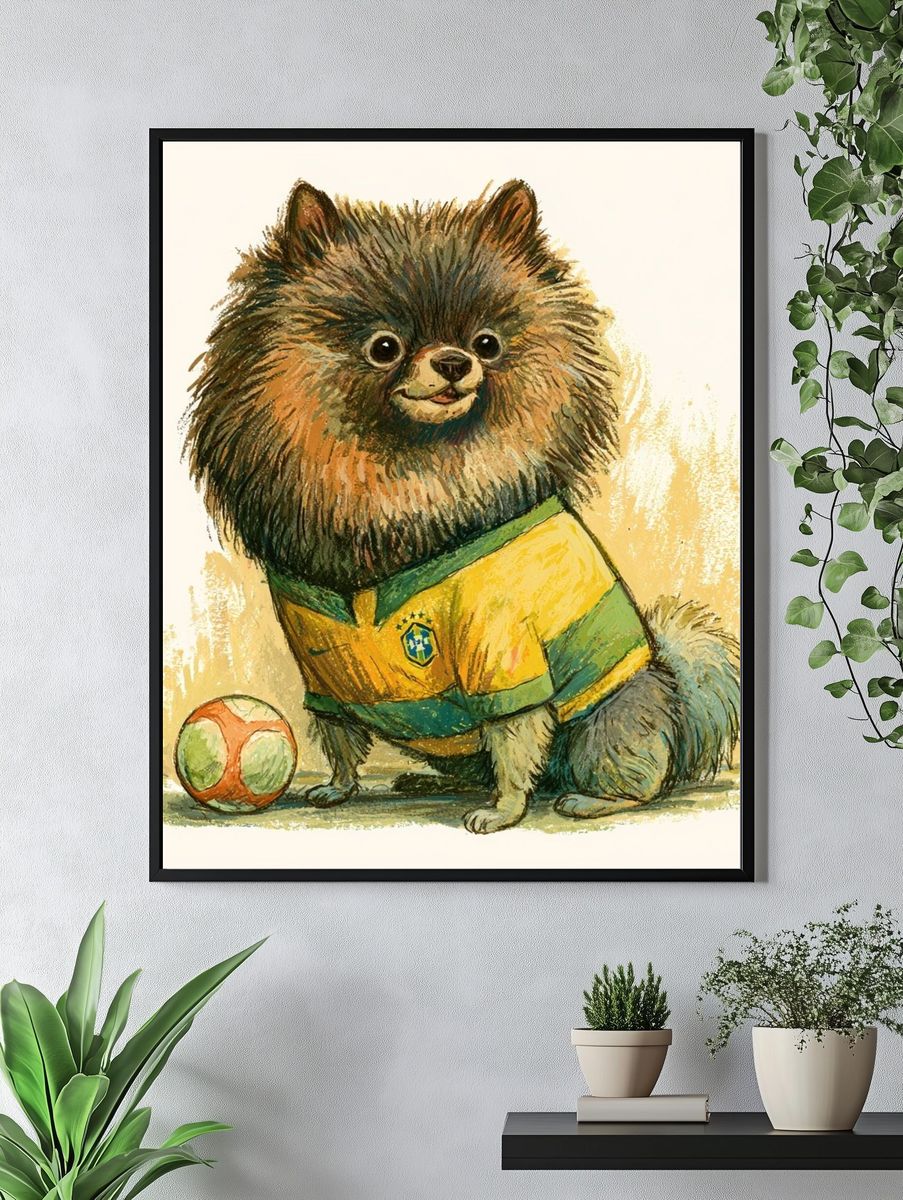 Pomeranian Soccer Illustration Poster. — room view 4