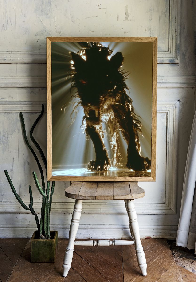 Backlit Wolf Silhouette Photography Poster. room preview