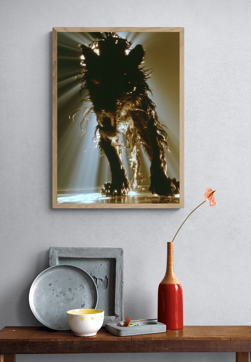 Backlit Wolf Silhouette Photography Poster. — room view 3