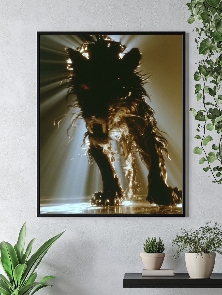Backlit Wolf Silhouette Photography Poster. — room view 4