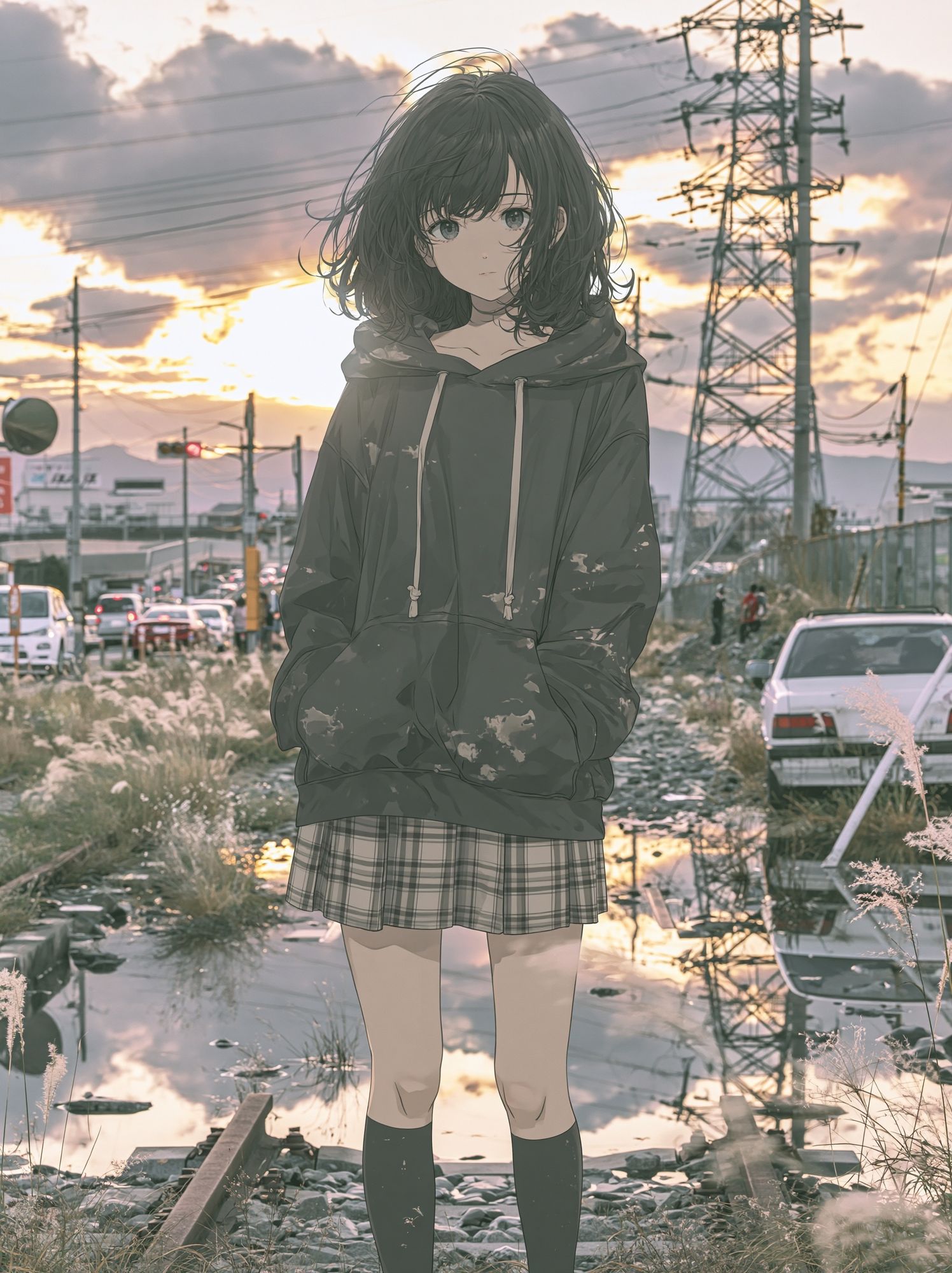 Anime Girl at Sunset Poster. poster — anime art