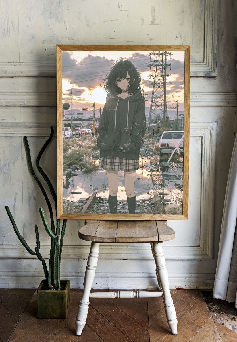 Anime Girl at Sunset Poster. room preview