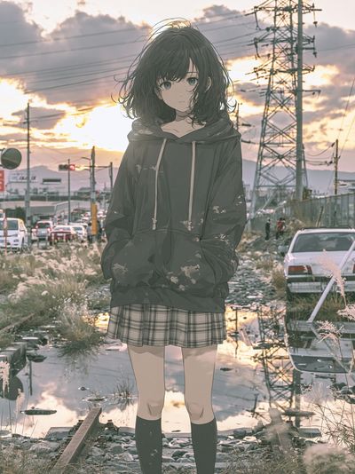Anime Girl at Sunset Poster.