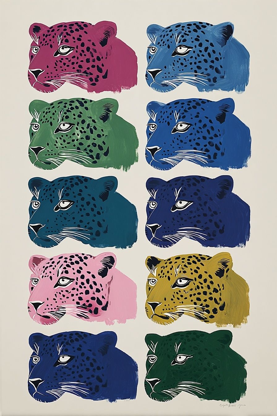 Pop Art Leopard Heads Poster. poster detail