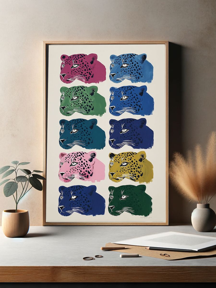 Pop Art Leopard Heads Poster. — room view 2