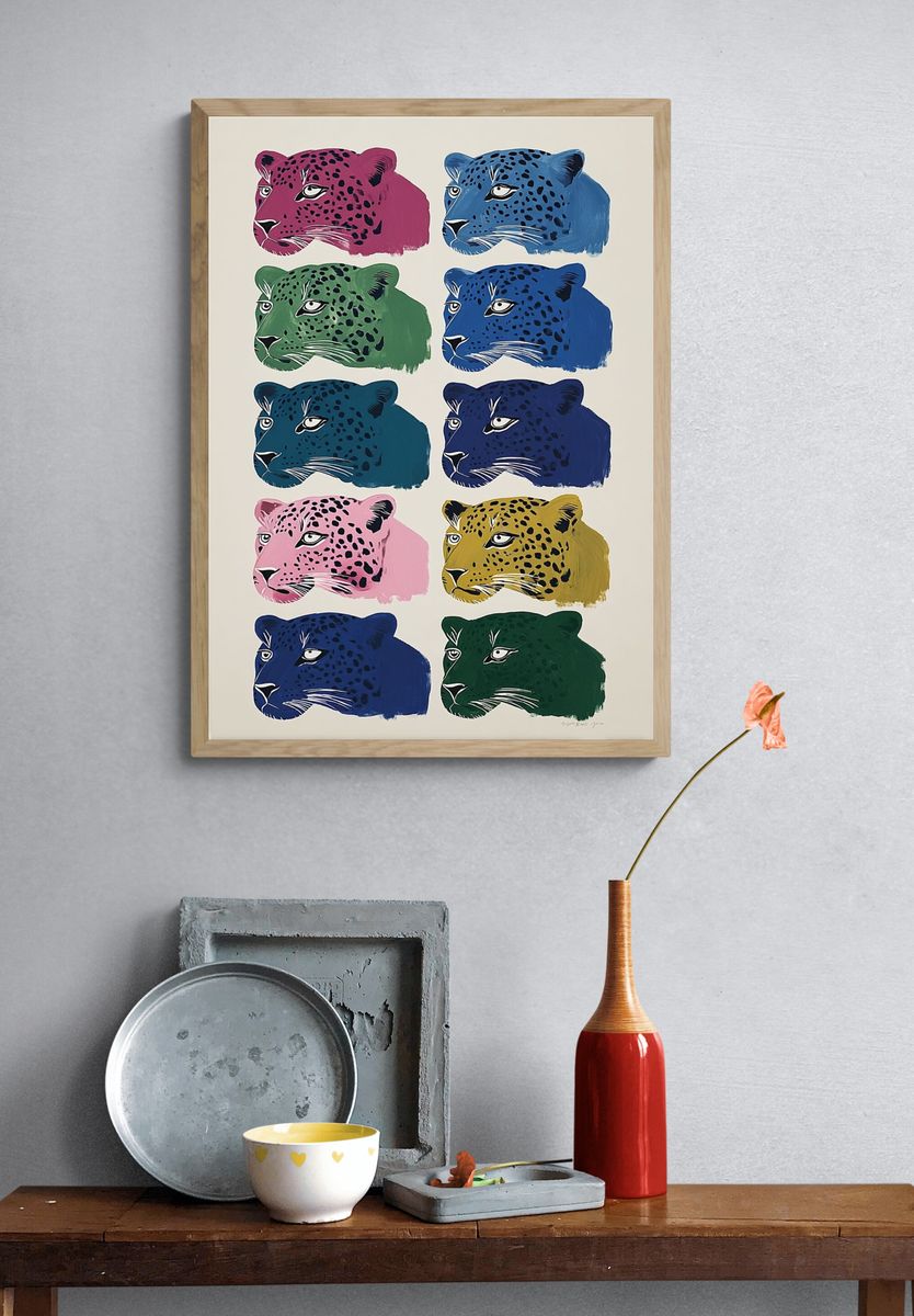 Pop Art Leopard Heads Poster. — room view 3