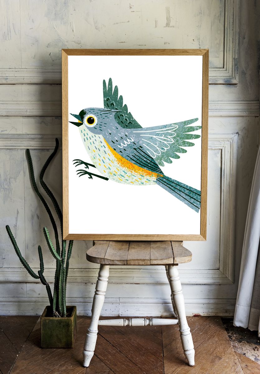 Colorful Songbird Illustration Poster. room preview