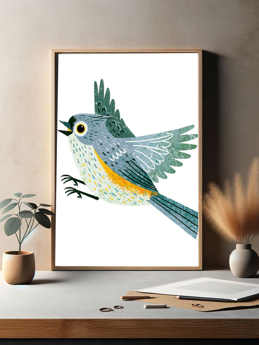 Colorful Songbird Illustration Poster. — room view 2
