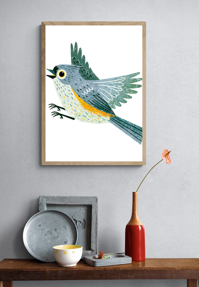 Colorful Songbird Illustration Poster. — room view 3