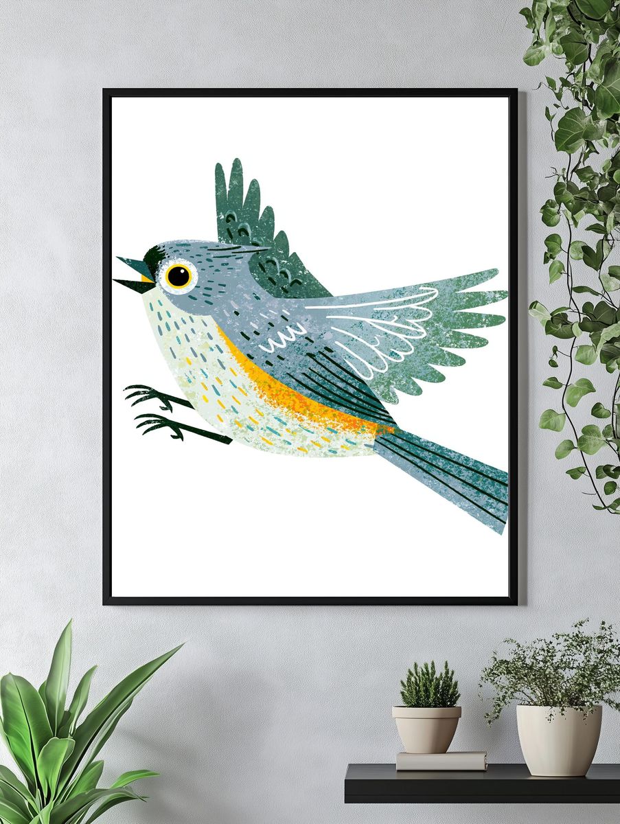 Colorful Songbird Illustration Poster. — room view 4