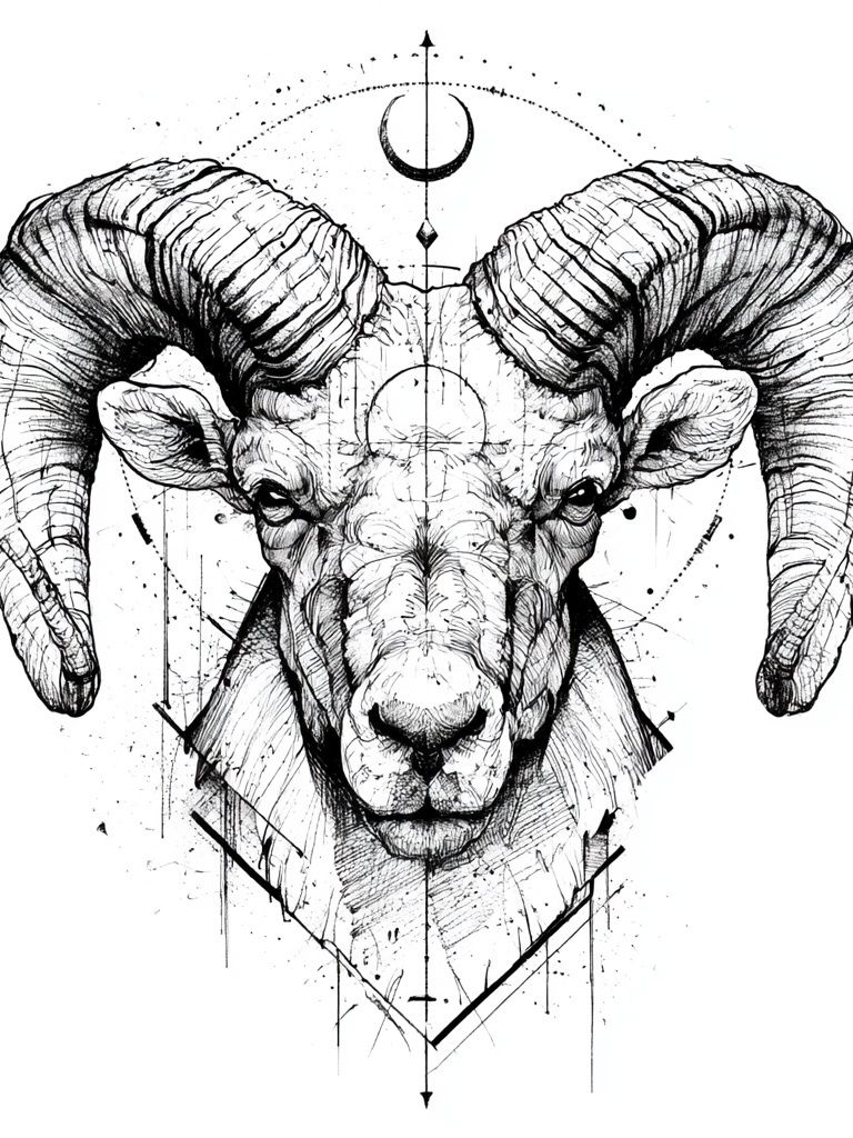 Ram Head Ink Illustration Poster. poster detail