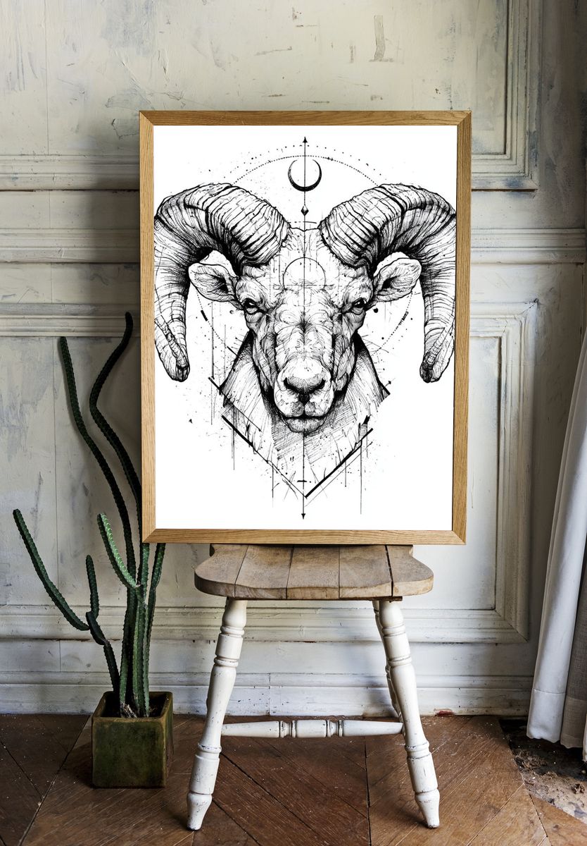 Ram Head Ink Illustration Poster. room preview