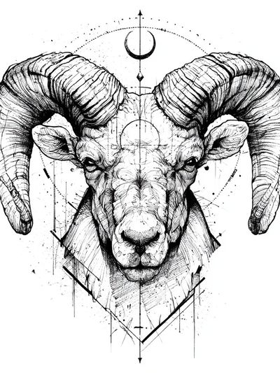 Ram Head Ink Illustration Poster. poster