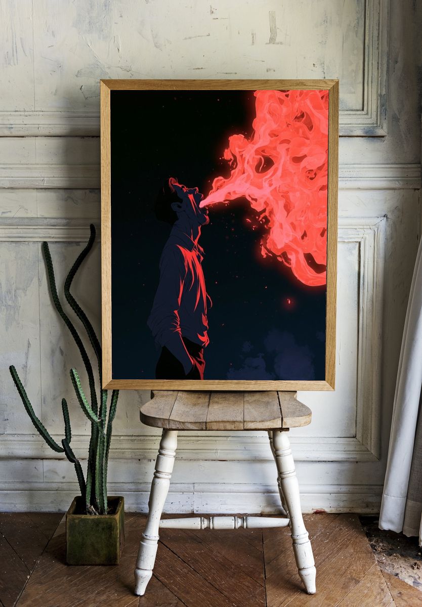 Fire Breath Anime Illustration Poster. room preview